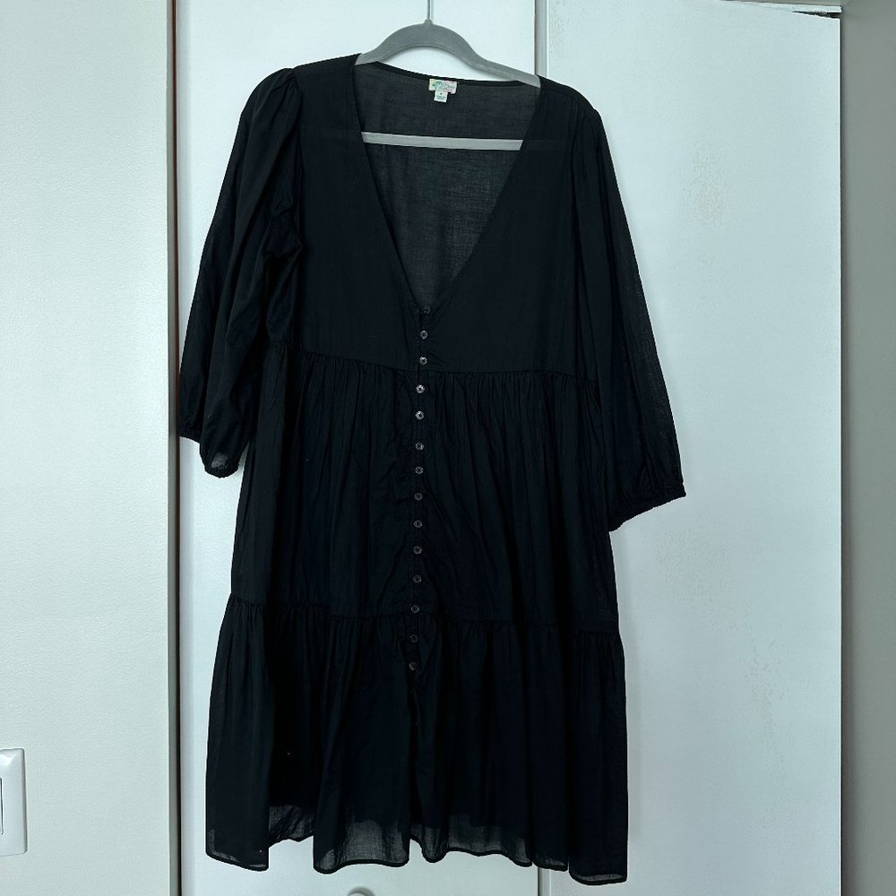 J. Crew Re-Imagined Tiered Poplin Black Cotton Oversized Dress